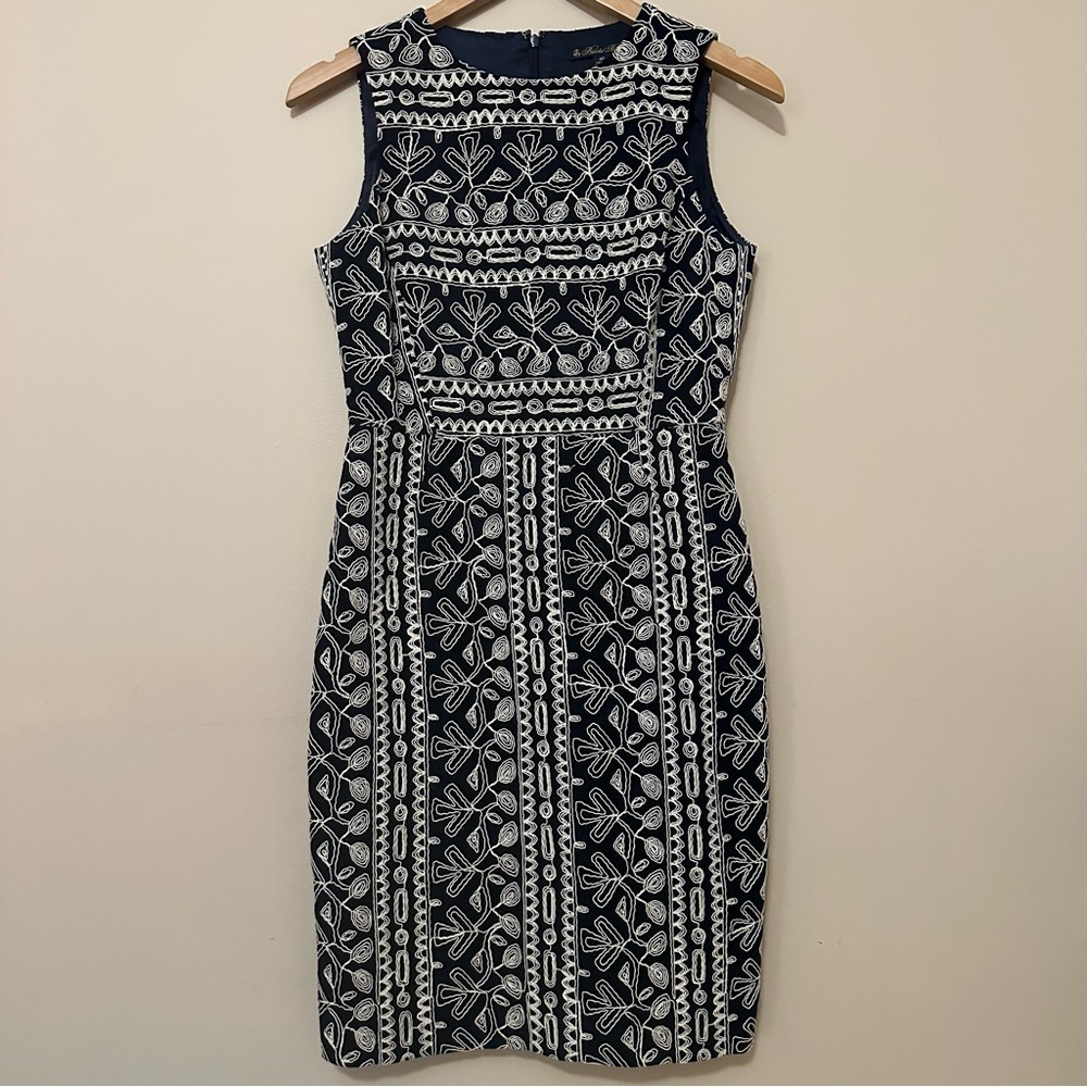 Brooks Brothers Women’s Embroidered Corduroy Sheath Tribal Dress 4P Blue Boho